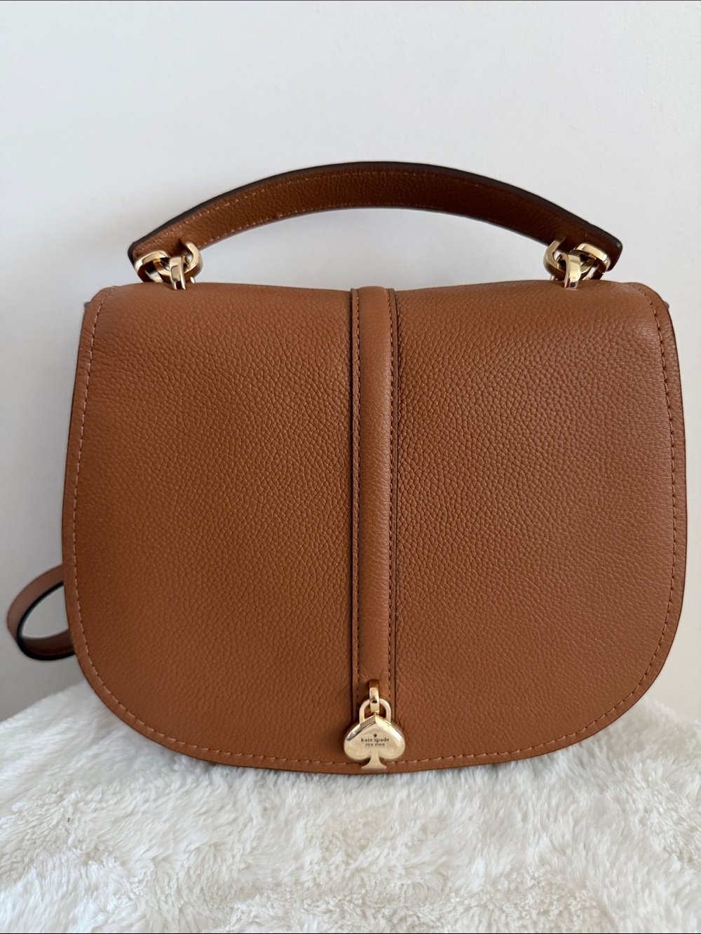 kate spade Brown Pebbled Leather Crossbody Saddle Bag with Top Handle